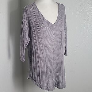 Torrid Gray Sheer Pointelle Knit Sweater, Size 1 or 1X